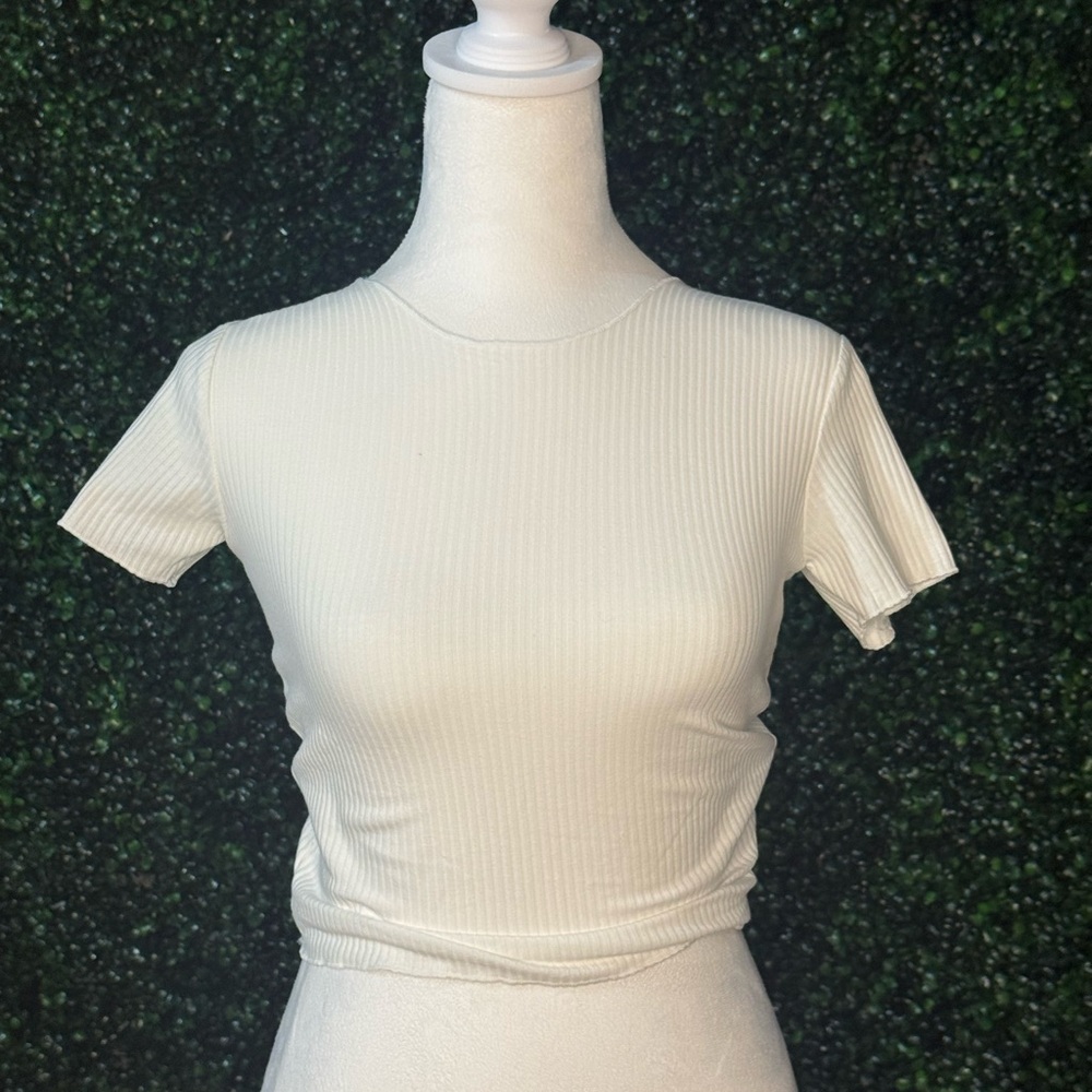 White Fitted Ribbed Short Sleeve Tee